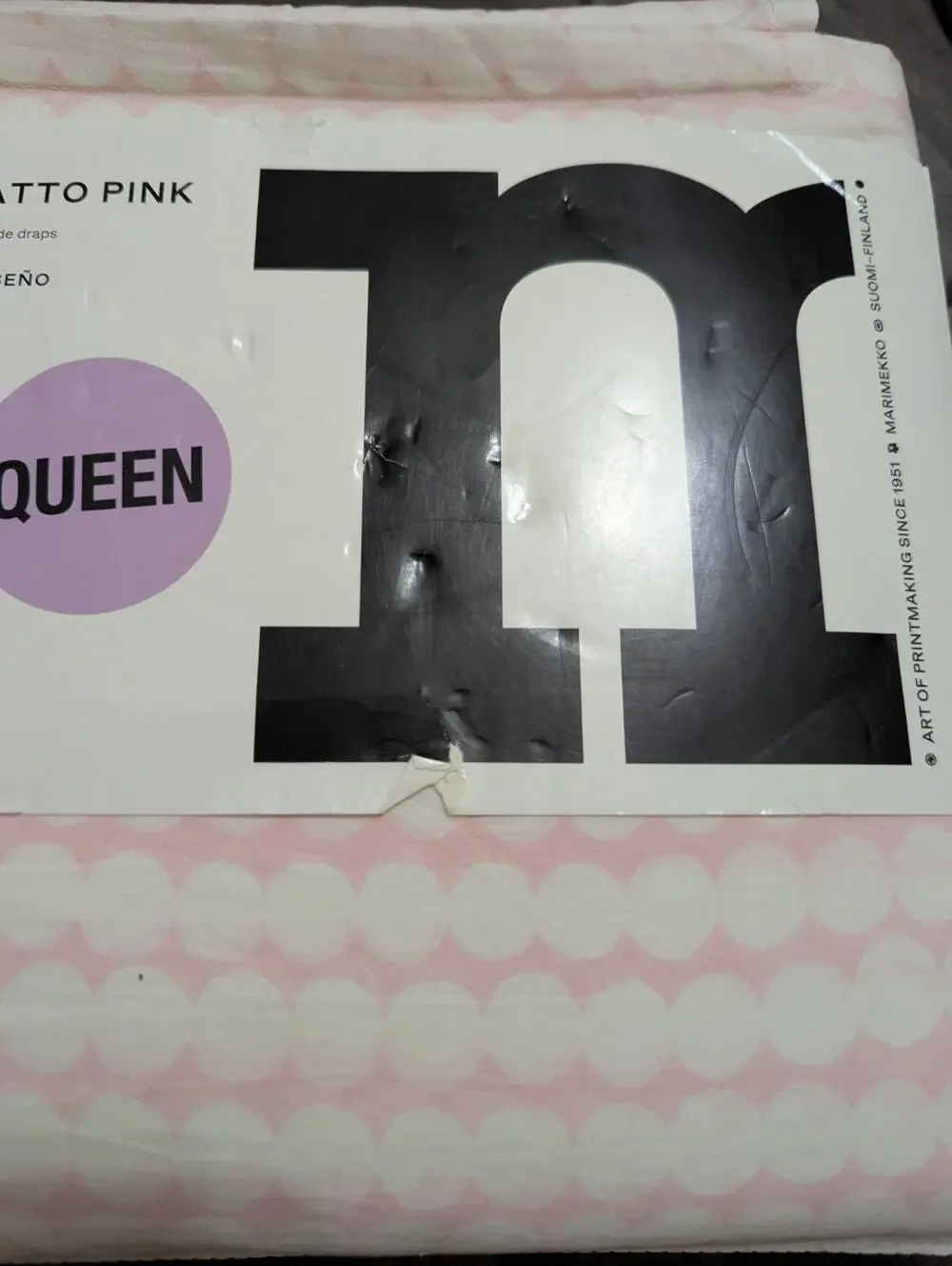 Marimekko Pikku Rasymatto Pink Maija Isola 100% Cotton Queen Sheet Set Polkadots